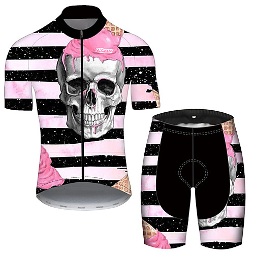 

21Grams Men's Short Sleeve Cycling Jersey with Shorts Black / Red Stripes Novelty Skull Bike Clothing Suit UV Resistant Breathable 3D Pad Quick Dry Reflective Strips Sports Stripes Mountain Bike MTB