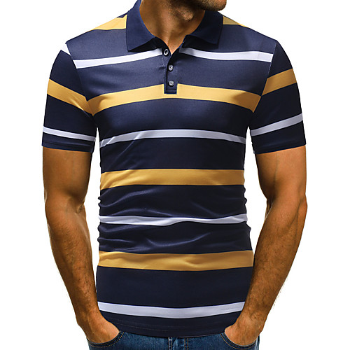 

Men's Polo Striped Slim Tops Shirt Collar Yellow Green