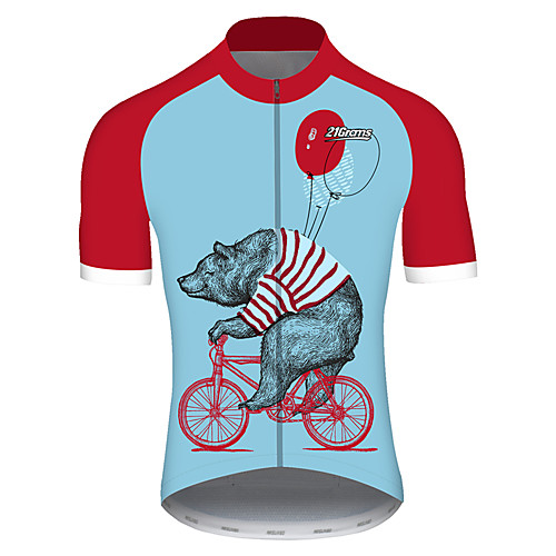 

21Grams Men's Short Sleeve Cycling Jersey Spandex RedBlue Balloon Bear Animal Bike Jersey Top Mountain Bike MTB Road Bike Cycling UV Resistant Quick Dry Breathable Sports Clothing Apparel / Stretchy