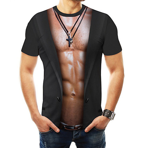 

Men's Graphic Simulation Plus Size T shirt Print Tops Round Neck Black