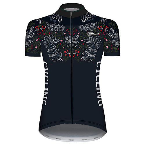 

21Grams Women's Short Sleeve Cycling Jersey Black / Red Leaf Floral Botanical Bike Jersey Top Mountain Bike MTB Road Bike Cycling UV Resistant Quick Dry Breathable Sports Clothing Apparel / Stretchy