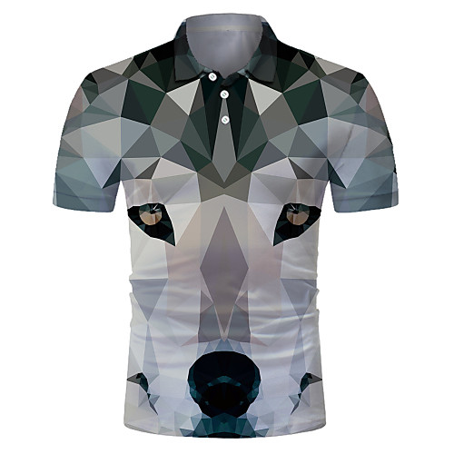 

Men's Graphic Animal Wolf Print Slim Polo Rock Exaggerated Club Weekend Shirt Collar Gray / Short Sleeve