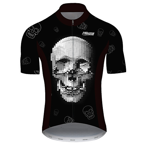 

21Grams Men's Short Sleeve Cycling Jersey Spandex BlackWhite Patchwork Solid Color Skull Bike Jersey Top Mountain Bike MTB Road Bike Cycling UV Resistant Breathable Quick Dry Sports Clothing Apparel