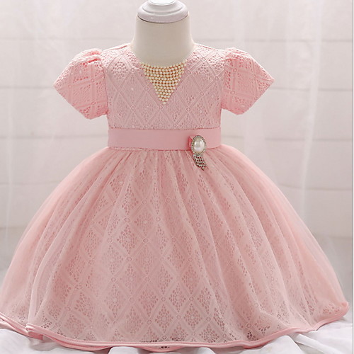 

Ball Gown Floor Length Party / Birthday Flower Girl Dresses - Lace / Tulle Short Sleeve Jewel Neck with Belt / Beading