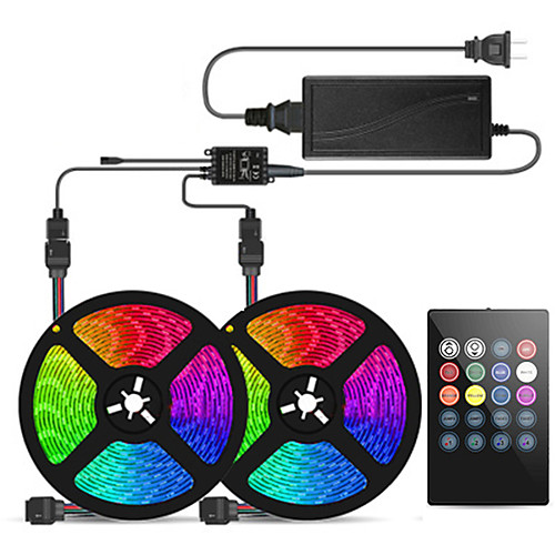 

2x5M Flexible LED Light Strips Light Sets RGB Tiktok Lights 300 LEDs SMD5050 10mm 1 X 5A power adapter 20-key Music Sound Controller 1 set Multi Color Waterproof Cuttable Self-adhesive 12 V