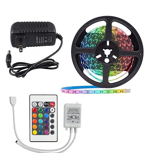 

5m Flexible LED Light Strips Light Sets RGB Strip Lights 300 LEDs 2835 SMD 8mm 1 24Keys Remote Controller 1 x 12V 2A Adapter 1 set Multi Color Christmas New Year's Party Decorative Holiday 100-240 V