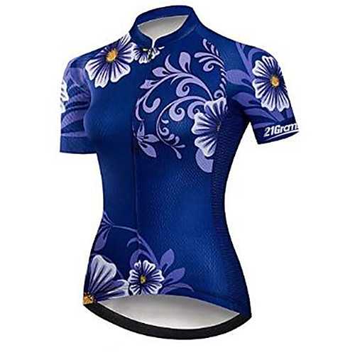 

21Grams Floral Botanical Women's Short Sleeve Cycling Jersey - Blue Bike Jersey Top Breathable Quick Dry Moisture Wicking Sports Polyester Elastane Terylene Mountain Bike MTB Road Bike Cycling