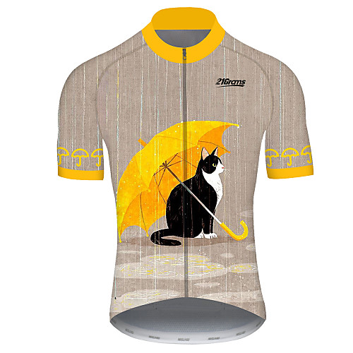 

21Grams Men's Short Sleeve Cycling Jersey Spandex Grey Cat Animal Bike Jersey Top Mountain Bike MTB Breathable Quick Dry Sports Clothing Apparel / Micro-elastic / Athleisure