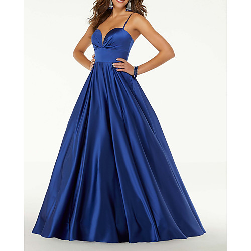 

A-Line Minimalist Elegant Prom Formal Evening Dress Spaghetti Strap Sleeveless Floor Length Satin with Sleek 2021