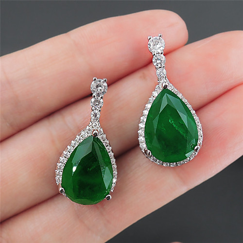 

7 carat Synthetic Emerald Earrings Alloy For Women's Pear cut Antique Luxury Bridal Wedding Party Evening Formal High Quality Pave 2pcs