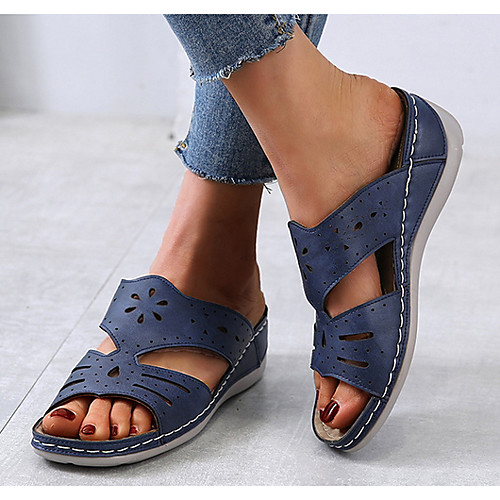 

Women's Sandals Wedge Sandals Flat Sandal Summer Flat Heel Open Toe Daily PU Black / Blue / Brown