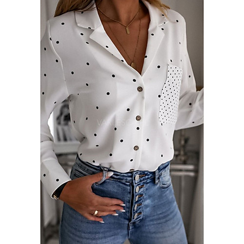 

Women's Polka Dot Shirt Daily Shirt Collar White