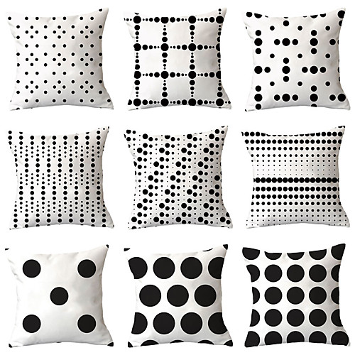 

Set of 9 Polyester Pillow Cover, Geometric Geometic Simple Classic Square Traditional Classic Throw Pillow
