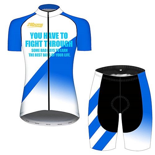 

21Grams Women's Short Sleeve Cycling Jersey with Shorts Blue / White Bike Quick Dry Breathable Sports Patterned Mountain Bike MTB Road Bike Cycling Clothing Apparel / Micro-elastic