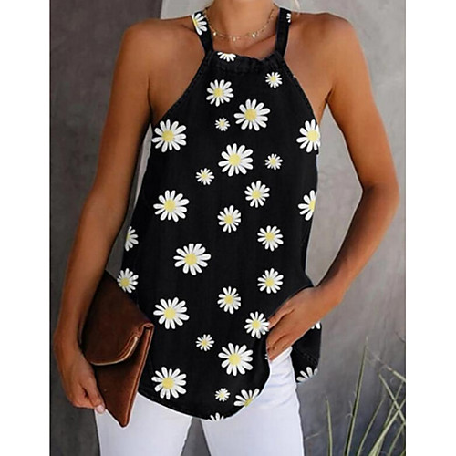 

Women's Floral Tank Top Daily Halter Neck Black / Purple / Yellow / Green