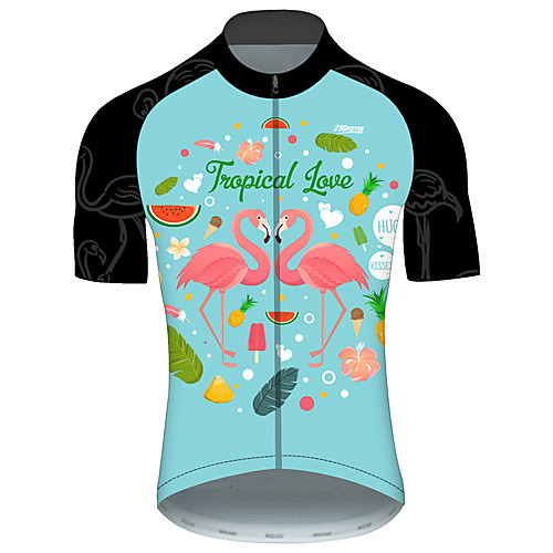 

21Grams Men's Short Sleeve Cycling Jersey PinkGreen Flamingo Floral Botanical Animal Bike Jersey Top Mountain Bike MTB Road Bike Cycling UV Resistant Breathable Quick Dry Sports Clothing Apparel