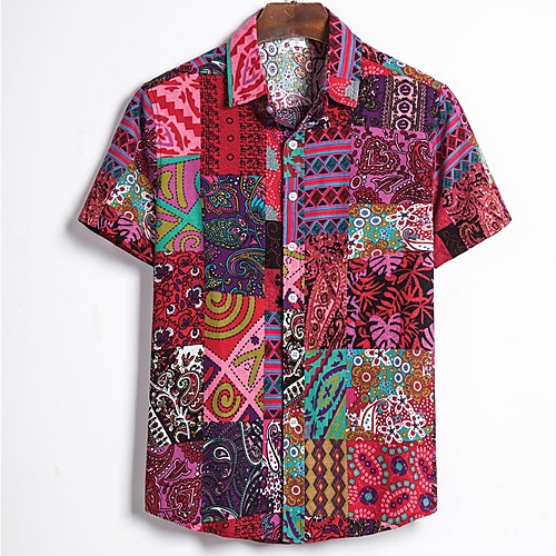 

Men's Floral Slim Shirt - Cotton Daily Blue / Red / Short Sleeve