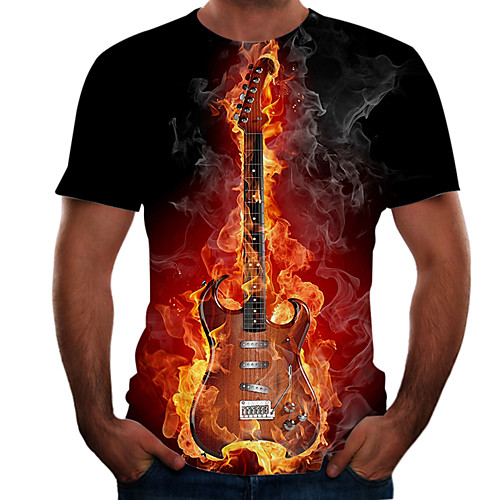 

Men's T shirt Color Block Flame Simulation Plus Size Print Short Sleeve Daily Tops Basic Streetwear Rainbow
