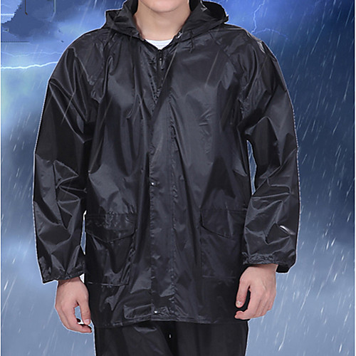 

Men's Daily Long Jacket, Solid Colored Hooded Long Sleeve Polyester Black