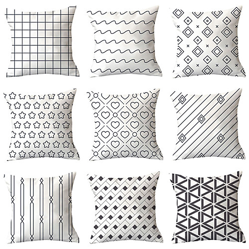 

Set of 9 Polyester Pillow Cover, Geometric Geometic Simple Classic Square Traditional Classic Throw Pillow