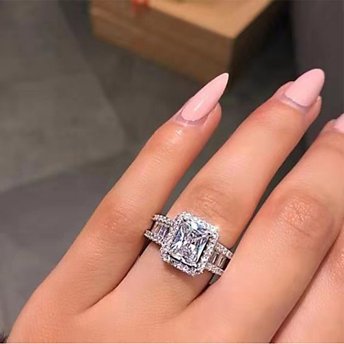 

Ring AAA Cubic Zirconia Geometrical White Copper Silver-Plated Statement Luxury 1pc 6 7 8 9 10 / Women's