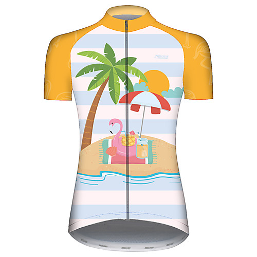 

21Grams Women's Short Sleeve Cycling Jersey BlueYellow Flamingo Floral Botanical Animal Bike Jersey Top Mountain Bike MTB Road Bike Cycling UV Resistant Quick Dry Breathable Sports Clothing Apparel