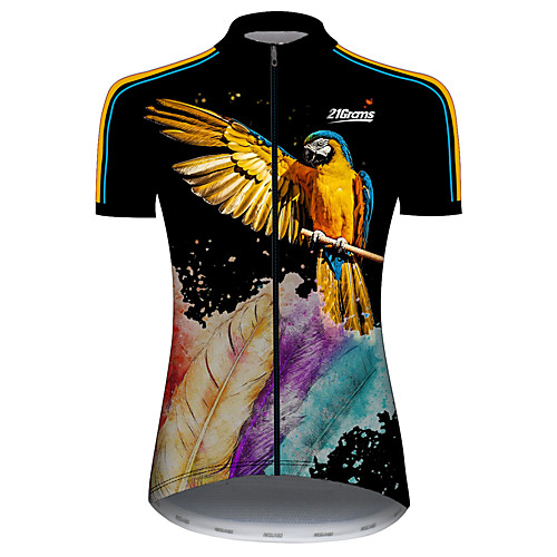 

21Grams Women's Short Sleeve Cycling Jersey Black / Yellow Animal Feather Parrot Bike Jersey Top Mountain Bike MTB Road Bike Cycling UV Resistant Breathable Quick Dry Sports Clothing Apparel