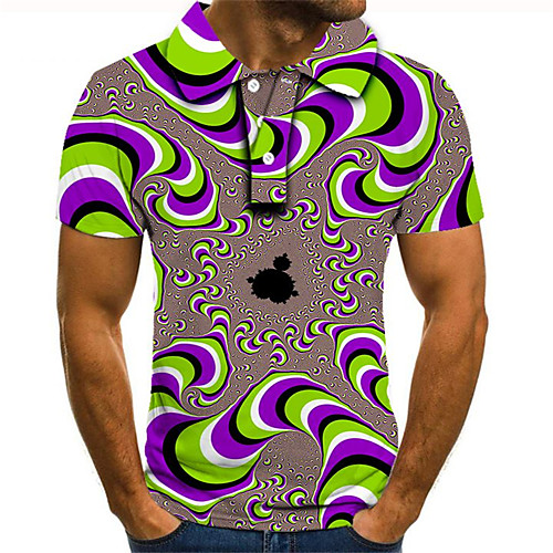 

Men's Plus Size 3D Graphic Polo Street chic Exaggerated Daily Going out Shirt Collar Rainbow / Short Sleeve