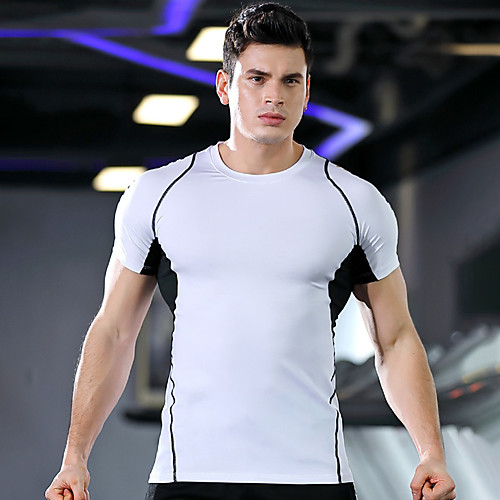 

Men's Geometric Color Block Black & White Print Slim T-shirt Basic Street chic Daily Sports Round Neck White / Black / Gray / Short Sleeve