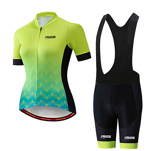 

21Grams Women's Short Sleeve Cycling Jersey with Bib Shorts Black / Green Leaf Bike Clothing Suit Breathable 3D Pad Quick Dry Ultraviolet Resistant Sweat-wicking Sports Solid Color Mountain Bike MTB