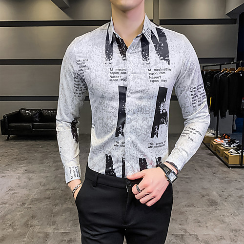 

Men's Geometric Slim Shirt Basic Daily Classic Collar White / Yellow / Gray / Long Sleeve