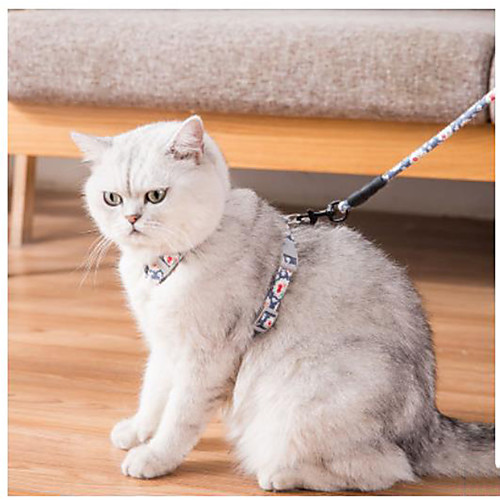 

Cat Harness Leash Adjustable Soft Safety Flower Cotton Pink Dark Blue 2pcs
