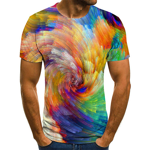 

Men's Plus Size Geometric 3D Pleated Print T-shirt Street chic Exaggerated Daily Going out Round Neck Rainbow / Short Sleeve