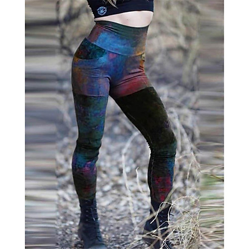 

Women's Basic Plus Size Skinny Jogger Chinos Pants optical illusion Patchwork Print Green Royal Blue