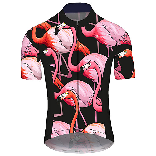 

21Grams Men's Short Sleeve Cycling Jersey Black / Red Flamingo Animal Bike Jersey Top Mountain Bike MTB Road Bike Cycling UV Resistant Breathable Quick Dry Sports Clothing Apparel / Stretchy