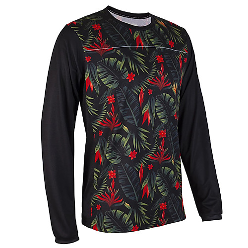 

21Grams Men's Long Sleeve Cycling Jersey Downhill Jersey Dirt Bike Jersey Spandex Black / Red Solid Color Leaf Floral Botanical Bike Jersey Top Mountain Bike MTB Road Bike Cycling UV Resistant