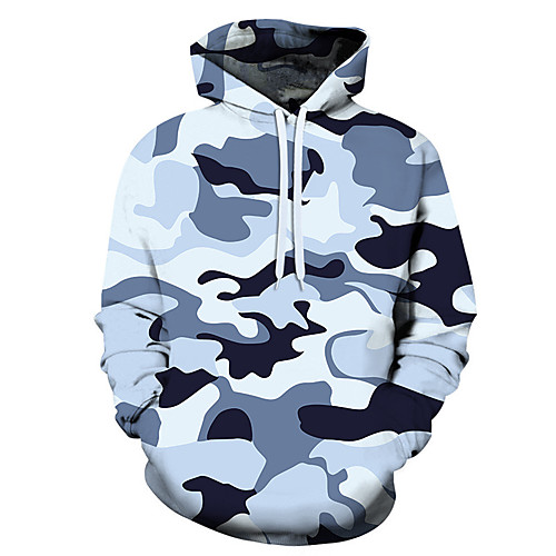 

Men's Hoodie Outdoor Warm Soft Outdoor Casual Fall Winter Spring Camo Top Polyester Long Sleeve Camping / Hiking Hunting Fishing Blue