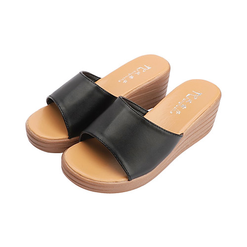 

Women's Slippers & Flip-Flops Wedge Sandals Summer Wedge Heel Open Toe Casual Daily PU White / Black