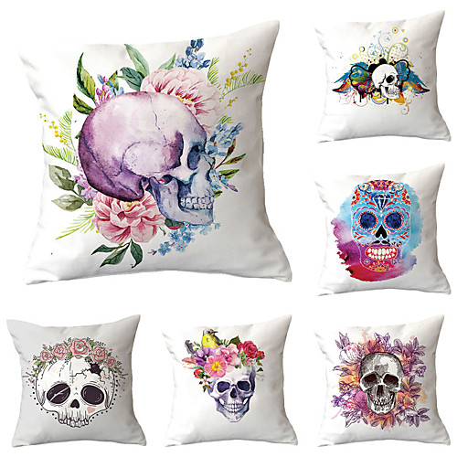 

Set of 6 Polyester Pillow Cover, Geometric Skull Simple Classic Square Traditional Classic Throw Pillow