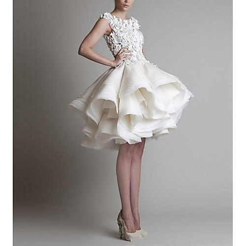 

Ball Gown Floral White Homecoming Cocktail Party Dress Jewel Neck Sleeveless Short / Mini Organza with Tier Appliques 2020