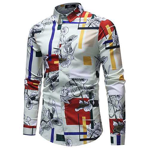 

Men's Abstract Print Shirt Street chic Party Going out Classic Collar Gray / Long Sleeve