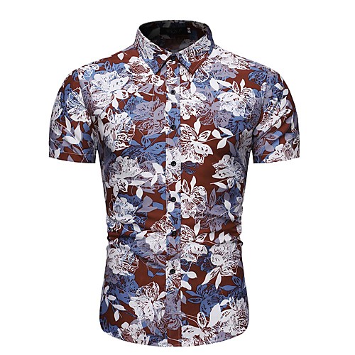 

Men's Floral Geometric Print Shirt Basic Daily Rainbow / Short Sleeve