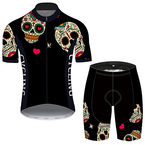 

21Grams Men's Short Sleeve Cycling Jersey with Shorts Black / Red Novelty Skull Bike UV Resistant Quick Dry Breathable Sports Novelty Mountain Bike MTB Road Bike Cycling Clothing Apparel / Stretchy