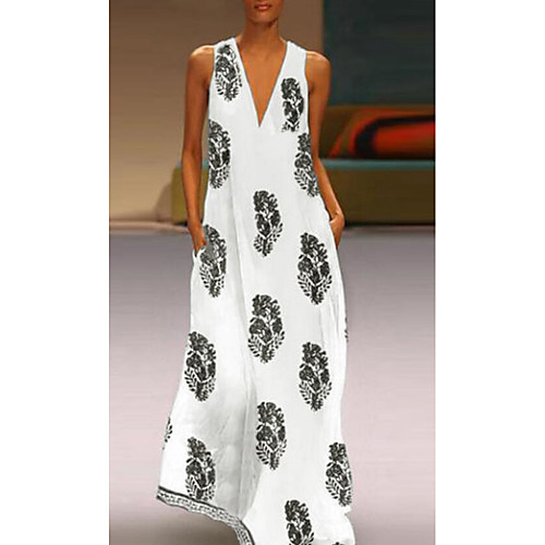 

Women's Maxi Swing Dress - Sleeveless Print V Neck Black Navy Blue Light Blue S M L XL XXL XXXL XXXXL XXXXXL