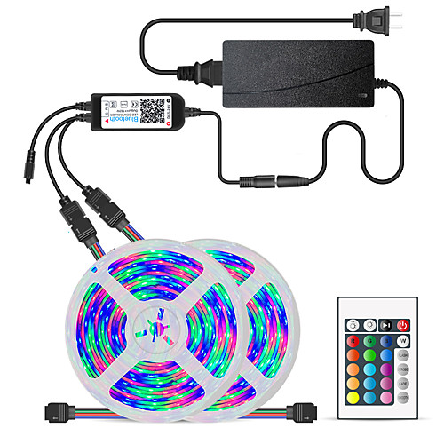 

2x5M Flexible LED Light Strips Light Sets RGB Tiktok Lights 600 LEDs SMD5050 10mm 1 24Keys Remote Controller 1 x 10A power adapter 1 set Multi Color Waterproof APP Control Cuttable 12 V