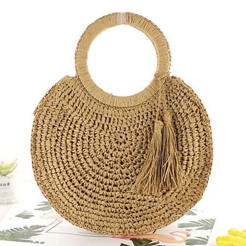 

Women's Tassel Polyester / Straw Top Handle Bag Solid Color Brown / Beige