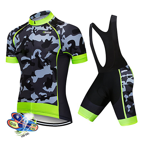 

21Grams Men's Short Sleeve Cycling Jersey with Bib Shorts Spandex Polyester White Black Solid Color Patchwork Camo / Camouflage Bike Clothing Suit UV Resistant Breathable 3D Pad Quick Dry / Stretchy