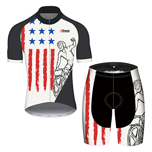 

21Grams Men's Short Sleeve Cycling Jersey with Shorts Spandex Polyester Black / Red American / USA National Flag Bike Clothing Suit UV Resistant Breathable Quick Dry Sweat-wicking Sports American