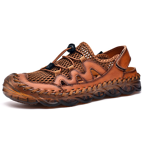 

Men's Cowhide Summer Casual Sandals Walking Shoes Breathable Brown / Black