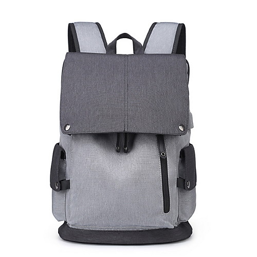 

Men's Oxford Cloth Rucksack Commuter Backpack Large Capacity Zipper Color Block Daily Backpack Black Gray